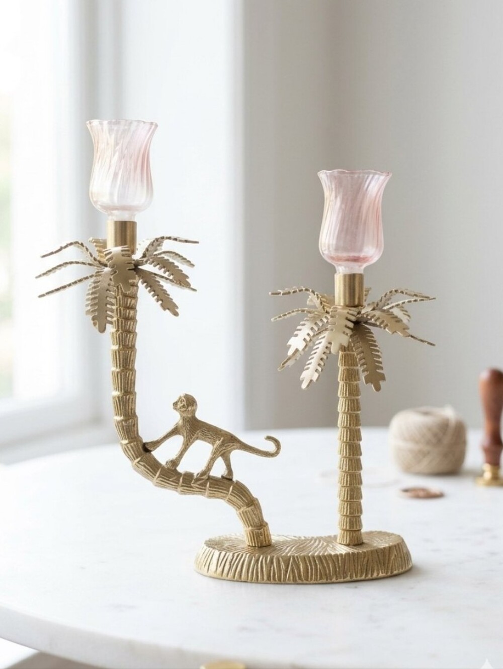 Vintage Brass Monkey Double Palm Tree Candle Holder ou Brass Monkey and Twin Pal